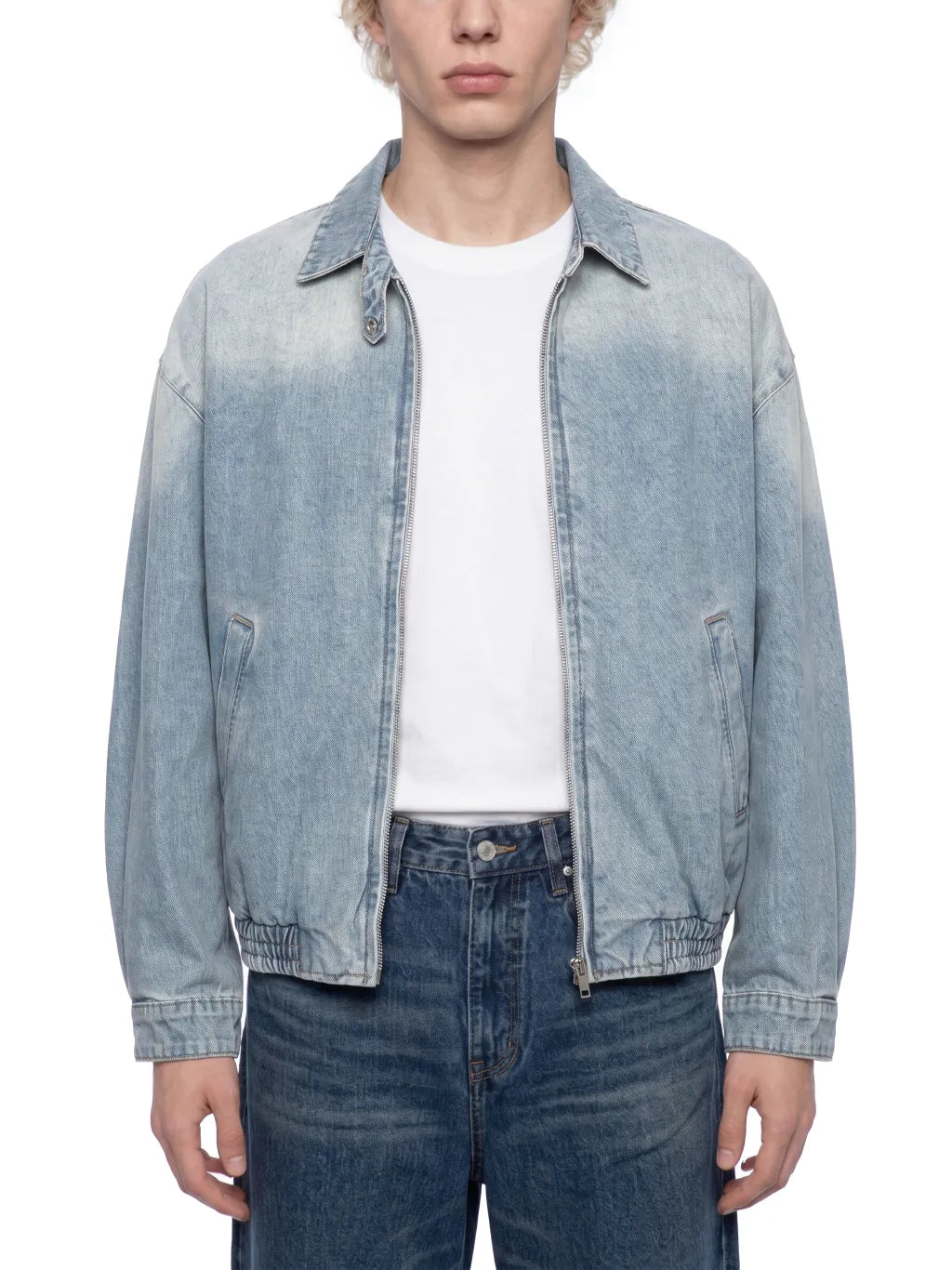 Unisex Vintage Wash Full-Zip Denim Jacket