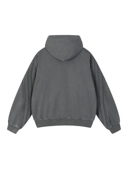 Snow Washed Tape Raw Edge Zip Hoodie