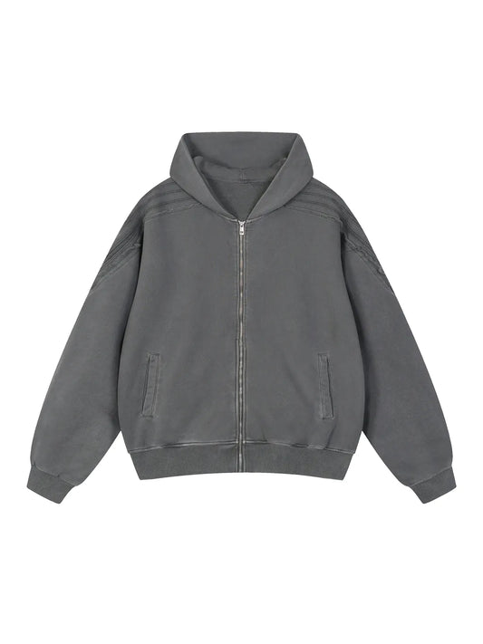 Snow Washed Tape Raw Edge Zip Hoodie