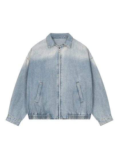 Unisex Vintage Wash Full-Zip Denim Jacket