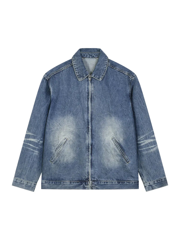 Veste en jean zippée délavage vintage