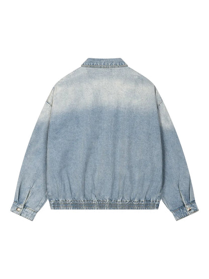 Unisex Vintage Wash Full-Zip Denim Jacket